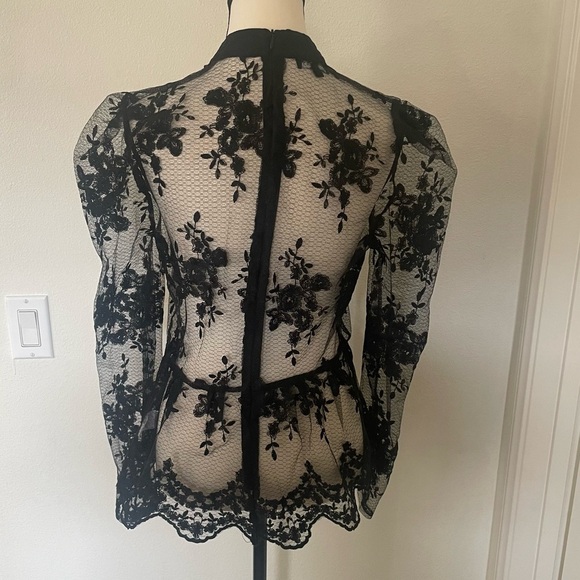Eilly Bazar Shirt Sheer Floral Black Mock-neck Lace Tops Size Large - Picture 4 of 12